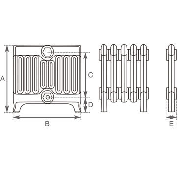 Victorian 9 column cast iron radiator measurements