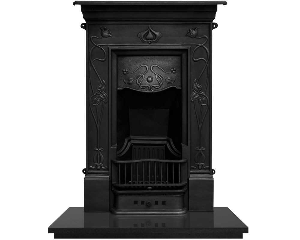 cast iron combination fireplace in black