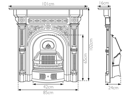 Tweed cast iron combination fireplace measurements