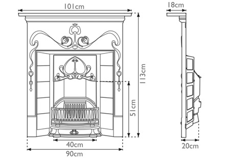 Valentine cast iron combination fireplace measurements