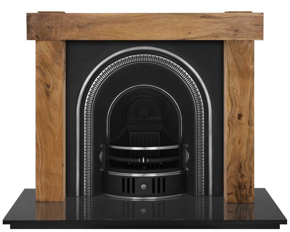 Beckingham fireplace insert in highlight polish with wooden surround