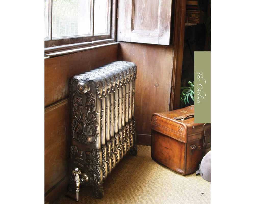 Chelsea cast iron radiator in hand burnished finish in period property
