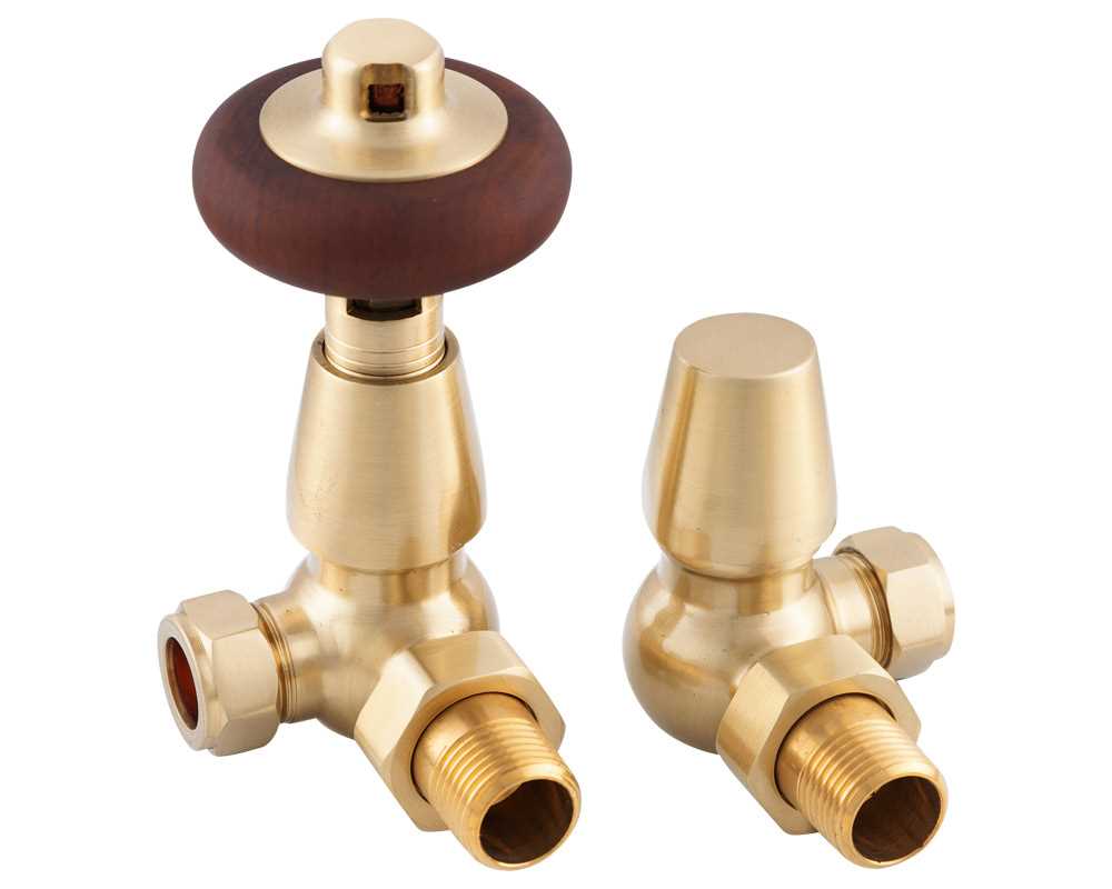 Kingsgrove Corner Thermostatic Radiator Valve in Brushed Brass Lacquered