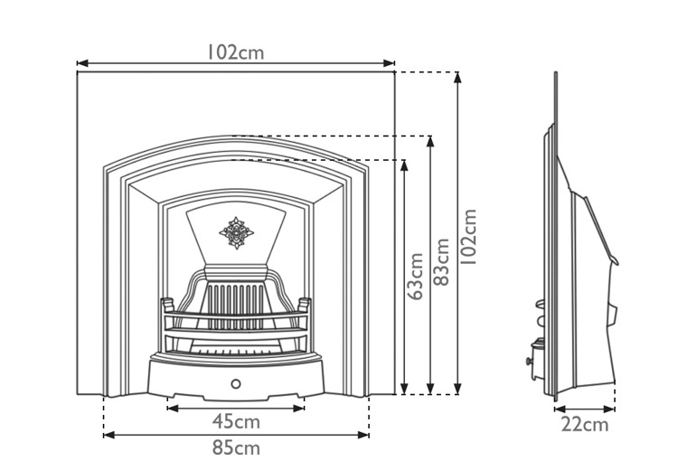 London Plate fireplace insert measurements