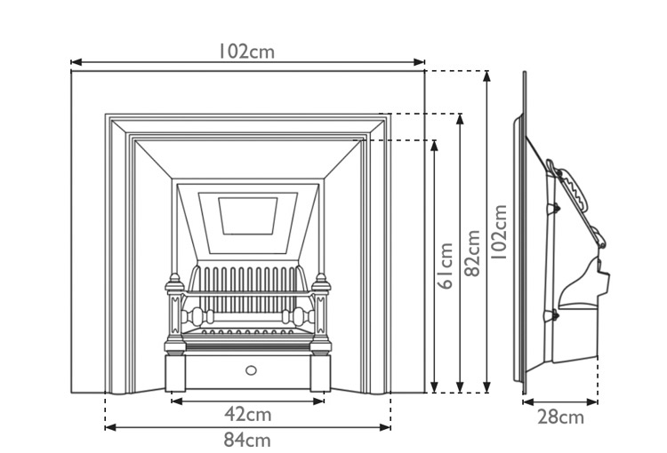 Royal cast iron fireplace insert measurements