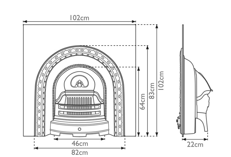 Scotia cast iron fireplace insert measurements