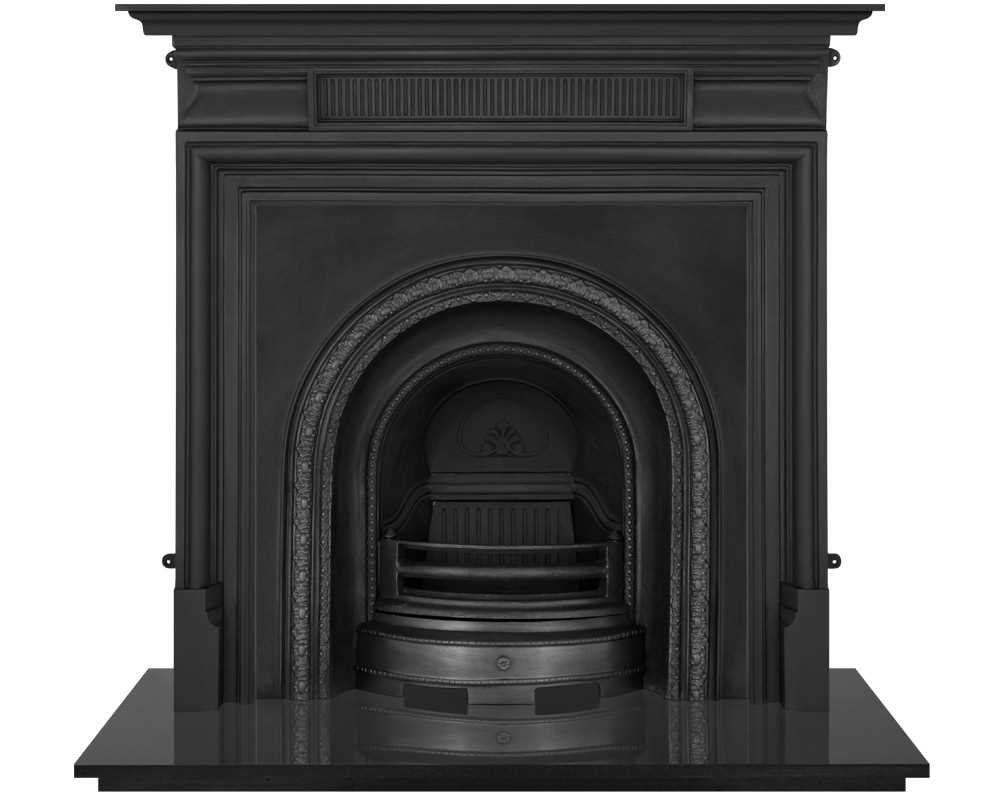 Scotia cast iron fireplace insert in black finish with cast iron surround