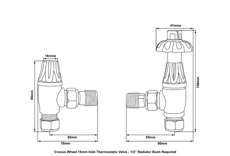 Crocus thermostatic radiator valve in satin nickel measurements