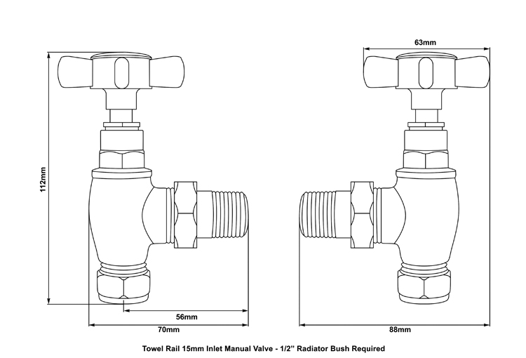 towel rail manual valve set nickel measurements