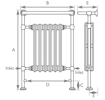 towel rail in copper finish measurements