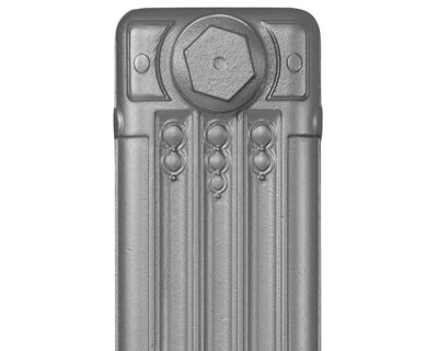 Deco cast iron radiator section in Roberson pewter