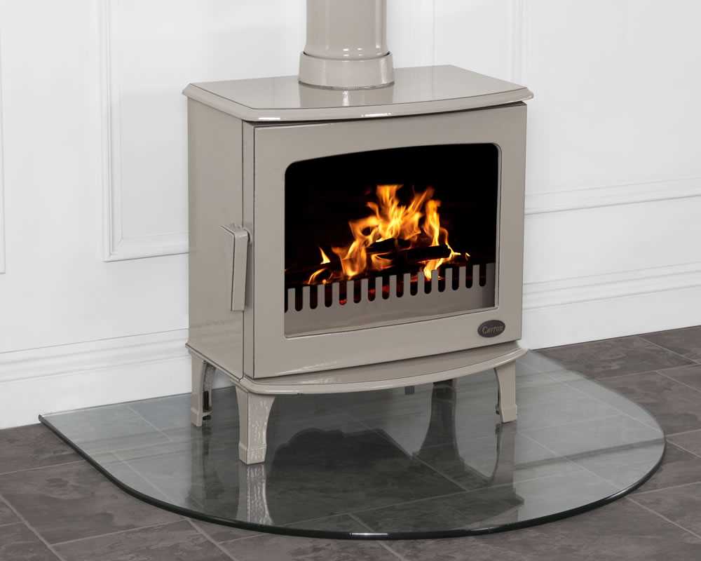 glass curved stove hearth with cast iron stove